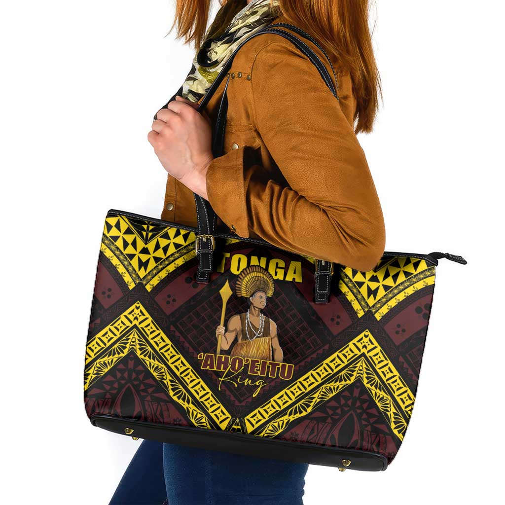 Tonga First King Leather Tote Bag Ahoeitu Know Your Roots LT05 Maroon - Polynesian Pride