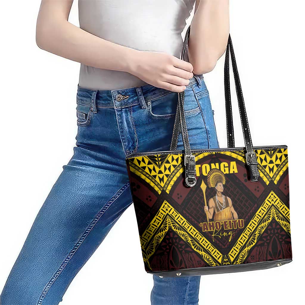 Tonga First King Leather Tote Bag Ahoeitu Know Your Roots LT05 - Polynesian Pride