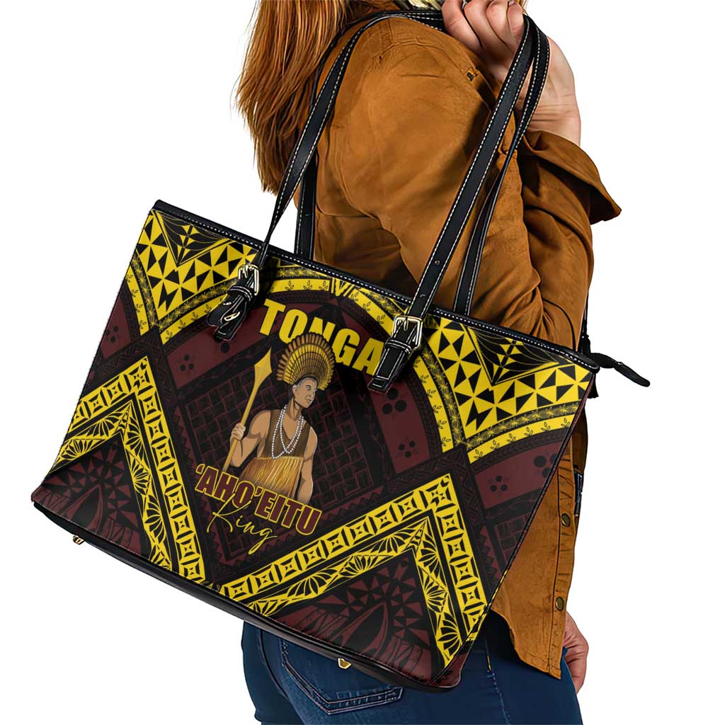 Tonga First King Leather Tote Bag Ahoeitu Know Your Roots LT05 - Polynesian Pride