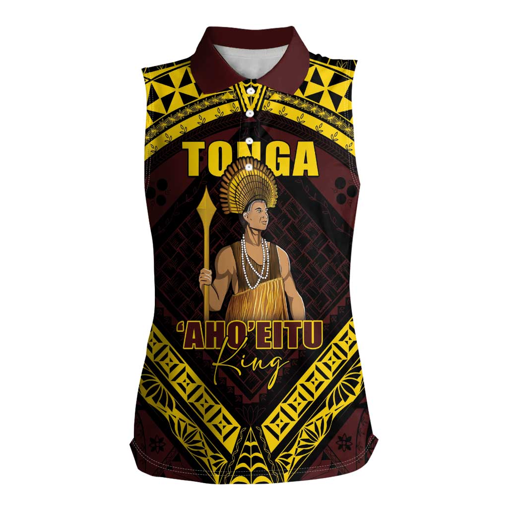Tonga First King Women Sleeveless Polo Shirt Ahoeitu Know Your Roots LT05 Female Maroon - Polynesian Pride