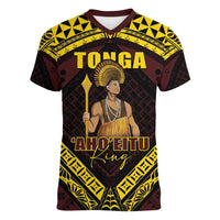 Tonga First King Women V-Neck T-Shirt Ahoeitu Know Your Roots LT05 Female Maroon - Polynesian Pride