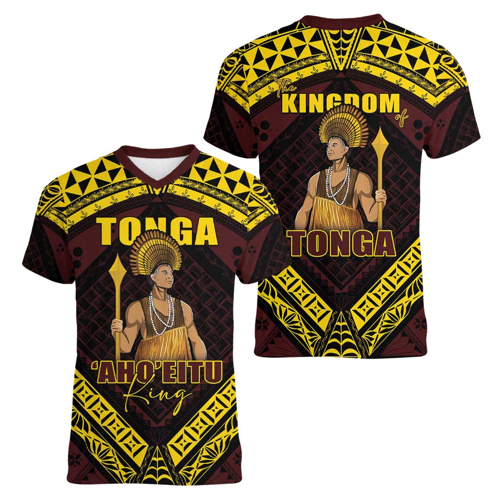 Tonga First King Women V-Neck T-Shirt Ahoeitu Know Your Roots LT05 - Polynesian Pride