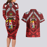 Tonga Emancipation Day Couples Matching Long Sleeve Bodycon Dress and Hawaiian Shirt Tongan Kupesi Pattern