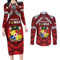 Tonga Emancipation Day Couples Matching Long Sleeve Bodycon Dress and Long Sleeve Button Shirt Tongan Kupesi Pattern