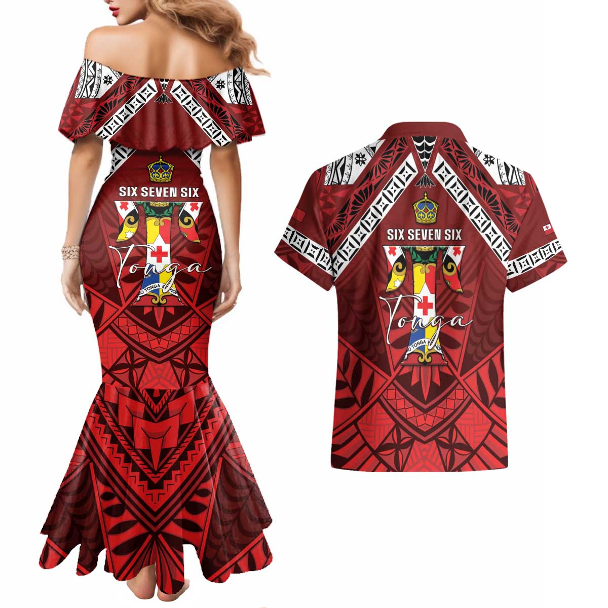 Tonga Emancipation Day Couples Matching Mermaid Dress and Hawaiian Shirt Tongan Kupesi Pattern