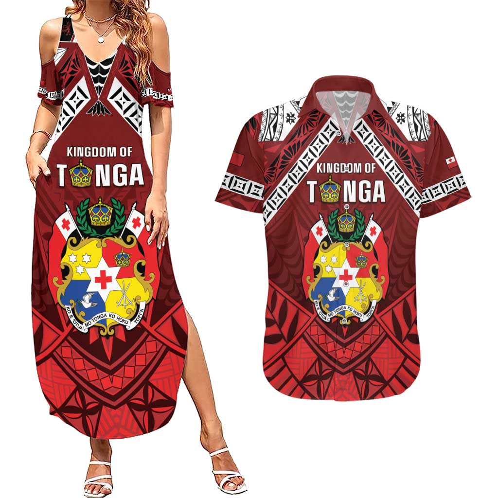 Tonga Emancipation Day Couples Matching Summer Maxi Dress and Hawaiian Shirt Tongan Kupesi Pattern