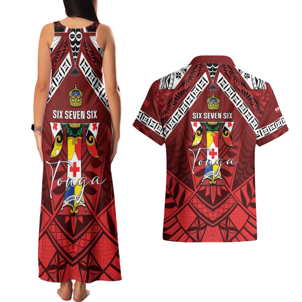 Tonga Emancipation Day Couples Matching Tank Maxi Dress and Hawaiian Shirt Tongan Kupesi Pattern