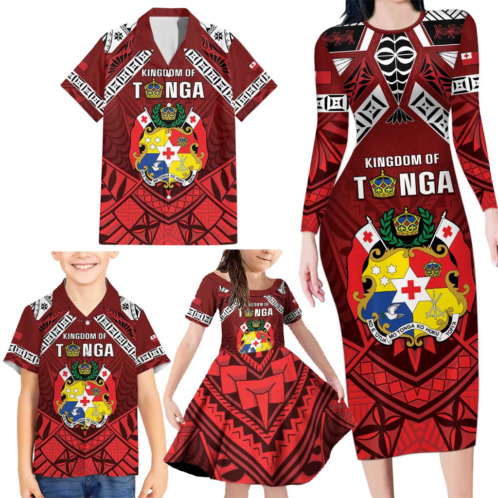 Tonga Emancipation Day Family Matching Long Sleeve Bodycon Dress and Hawaiian Shirt Tongan Kupesi Pattern
