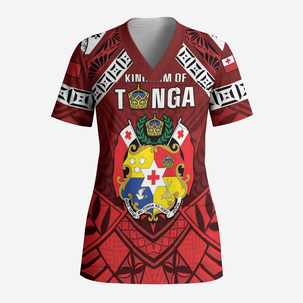 Tonga Emancipation Day Scrub Top Tongan Kupesi Pattern - Polynesian Pride