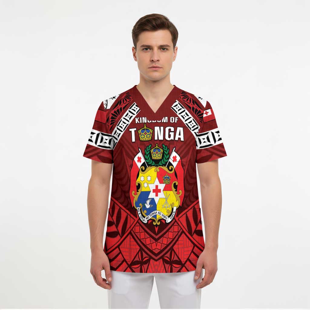 Tonga Emancipation Day Scrub Top Tongan Kupesi Pattern - Polynesian Pride