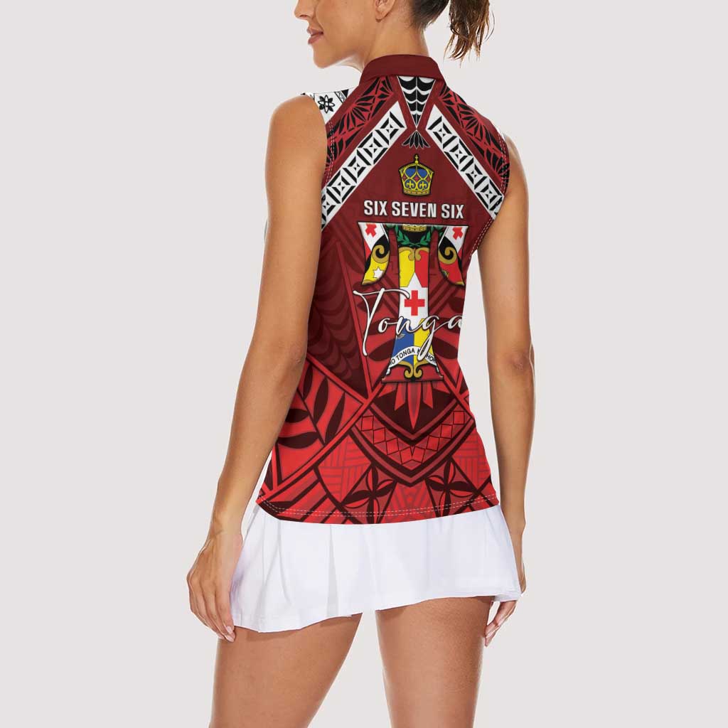 Tonga Emancipation Day Women Sleeveless Polo Shirt Tongan Kupesi Pattern