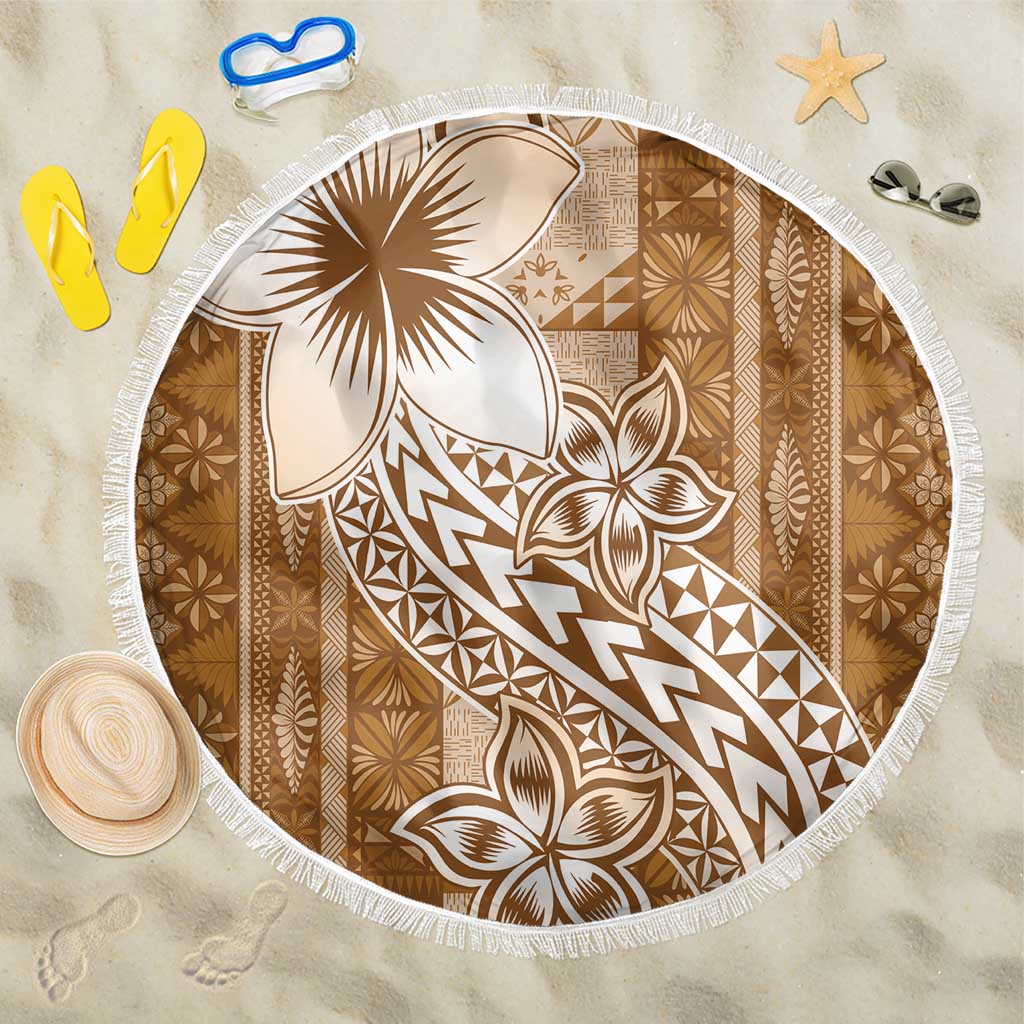 Tonga Kupesi Ngatu Beach Blanket Vintage Brown Plumeria LT05 One Size 150cm Brown - Polynesian Pride