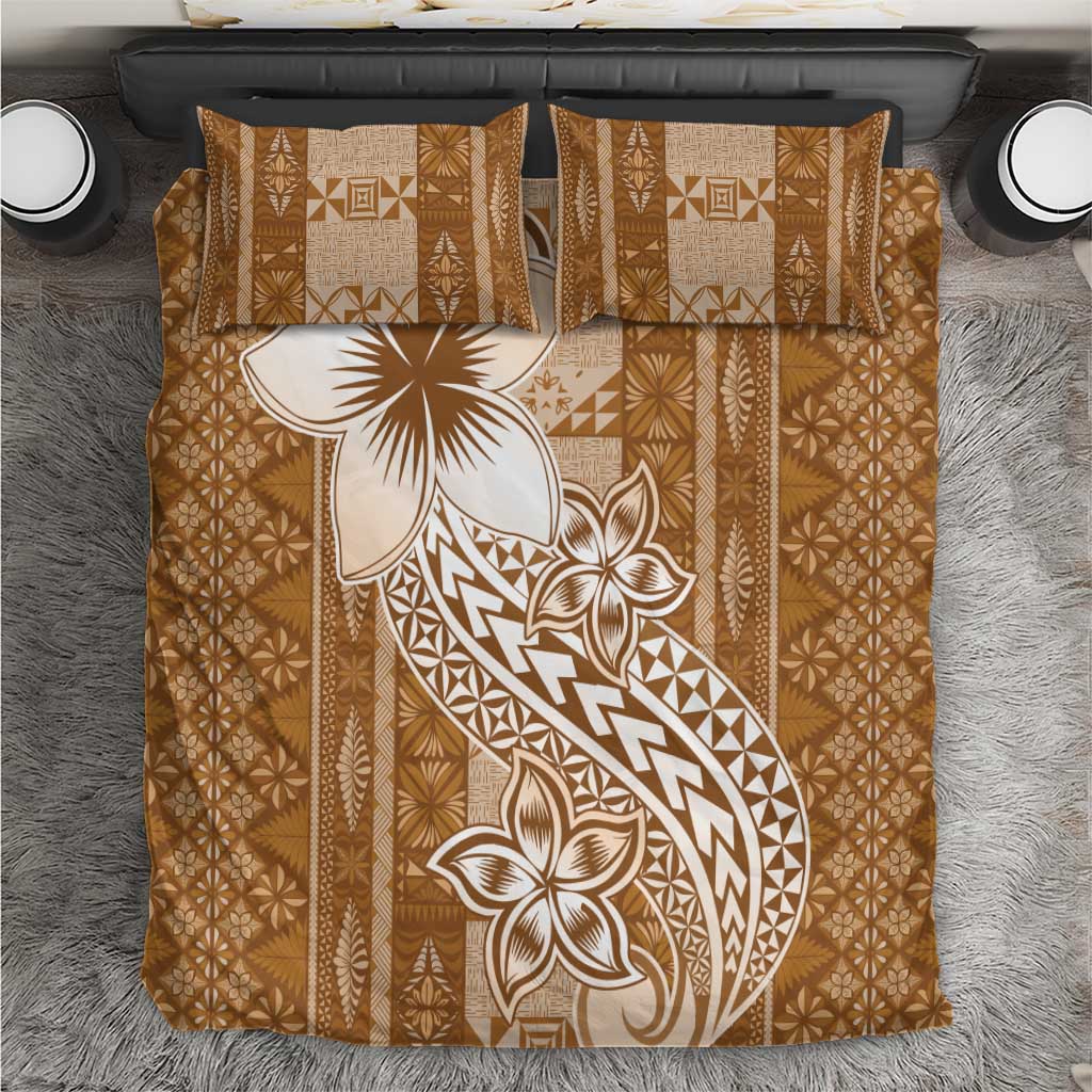 Tonga Kupesi Ngatu Bedding Set Vintage Brown Plumeria LT05 Brown - Polynesian Pride