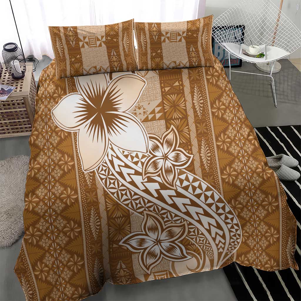 Tonga Kupesi Ngatu Bedding Set Vintage Brown Plumeria