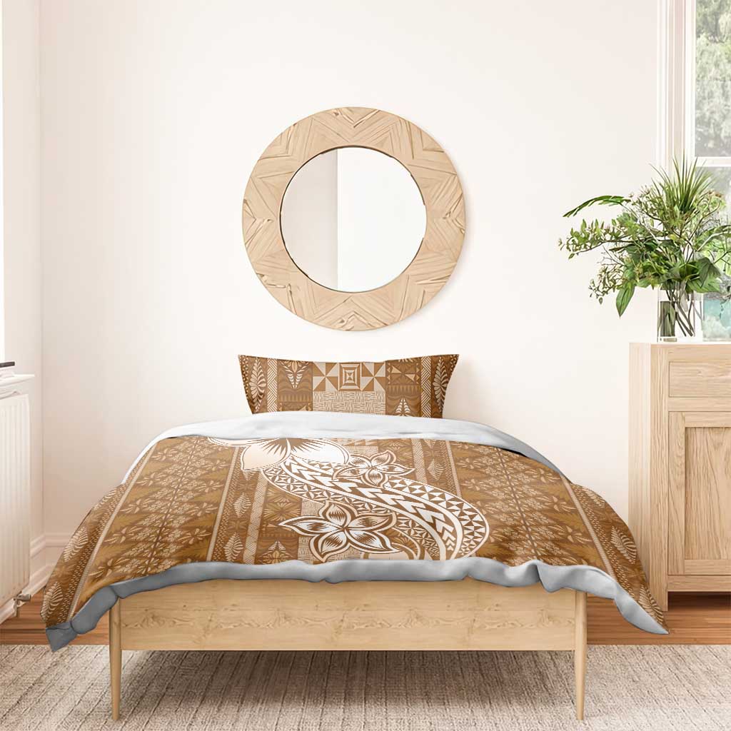 Tonga Kupesi Ngatu Bedding Set Vintage Brown Plumeria