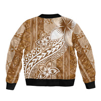 Tonga Kupesi Ngatu Bomber Jacket Vintage Brown Plumeria LT05 - Polynesian Pride