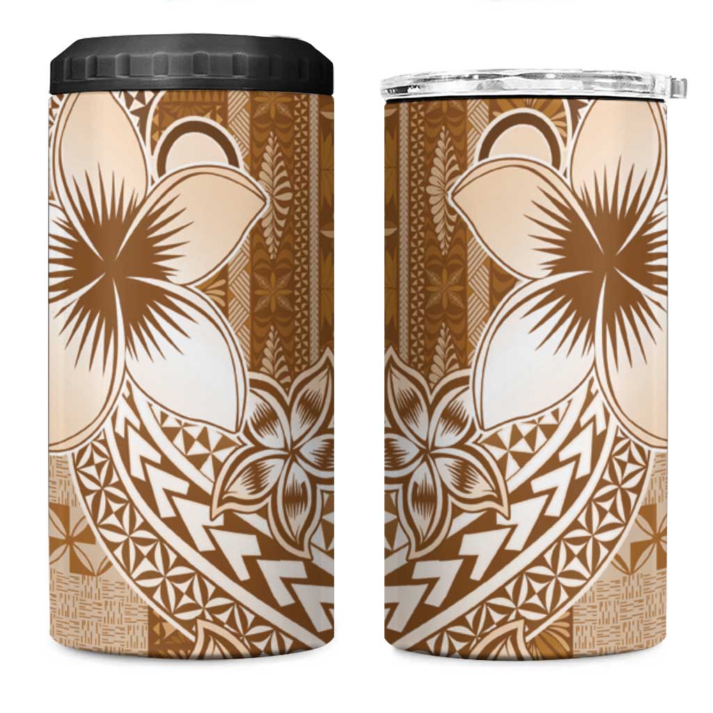 Tonga Kupesi Ngatu 4 in 1 Can Cooler Tumbler Vintage Brown Plumeria LT05 One Size: 16 oz Brown - Polynesian Pride