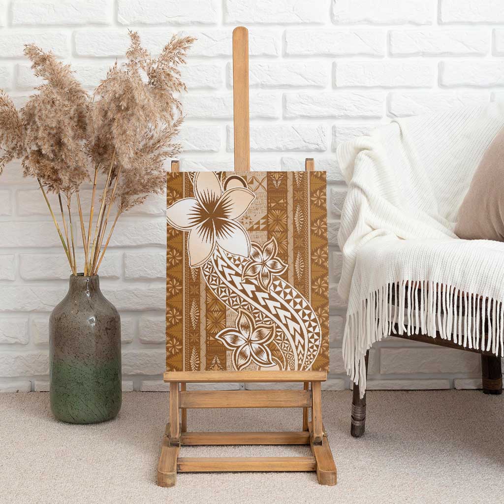 Tonga Kupesi Ngatu Canvas Wall Art Vintage Brown Plumeria