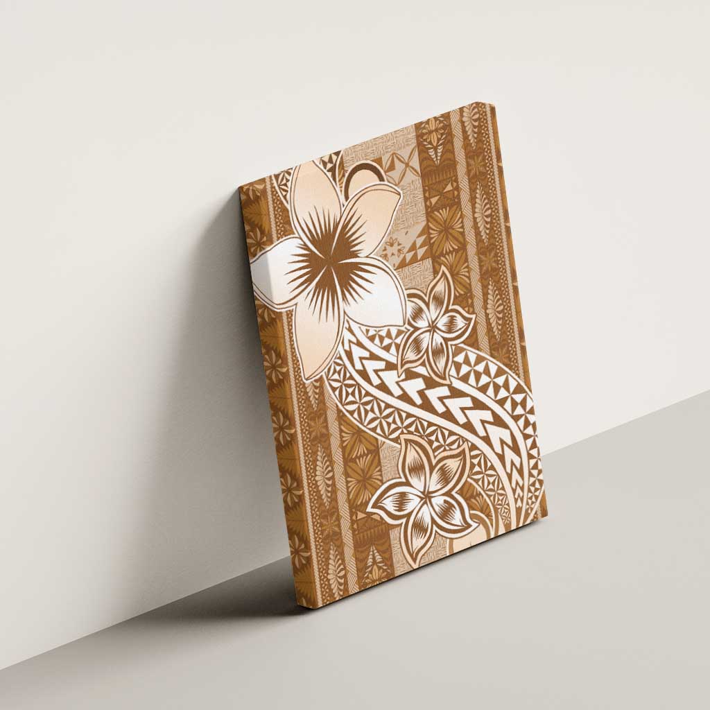 Tonga Kupesi Ngatu Canvas Wall Art Vintage Brown Plumeria