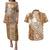 Tonga Kupesi Ngatu Couples Matching Puletasi and Hawaiian Shirt Vintage Brown Plumeria