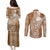 Tonga Kupesi Ngatu Couples Matching Puletasi and Long Sleeve Button Shirt Vintage Brown Plumeria