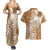 Tonga Kupesi Ngatu Couples Matching Summer Maxi Dress and Hawaiian Shirt Vintage Brown Plumeria