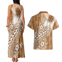 Tonga Kupesi Ngatu Couples Matching Tank Maxi Dress and Hawaiian Shirt Vintage Brown Plumeria