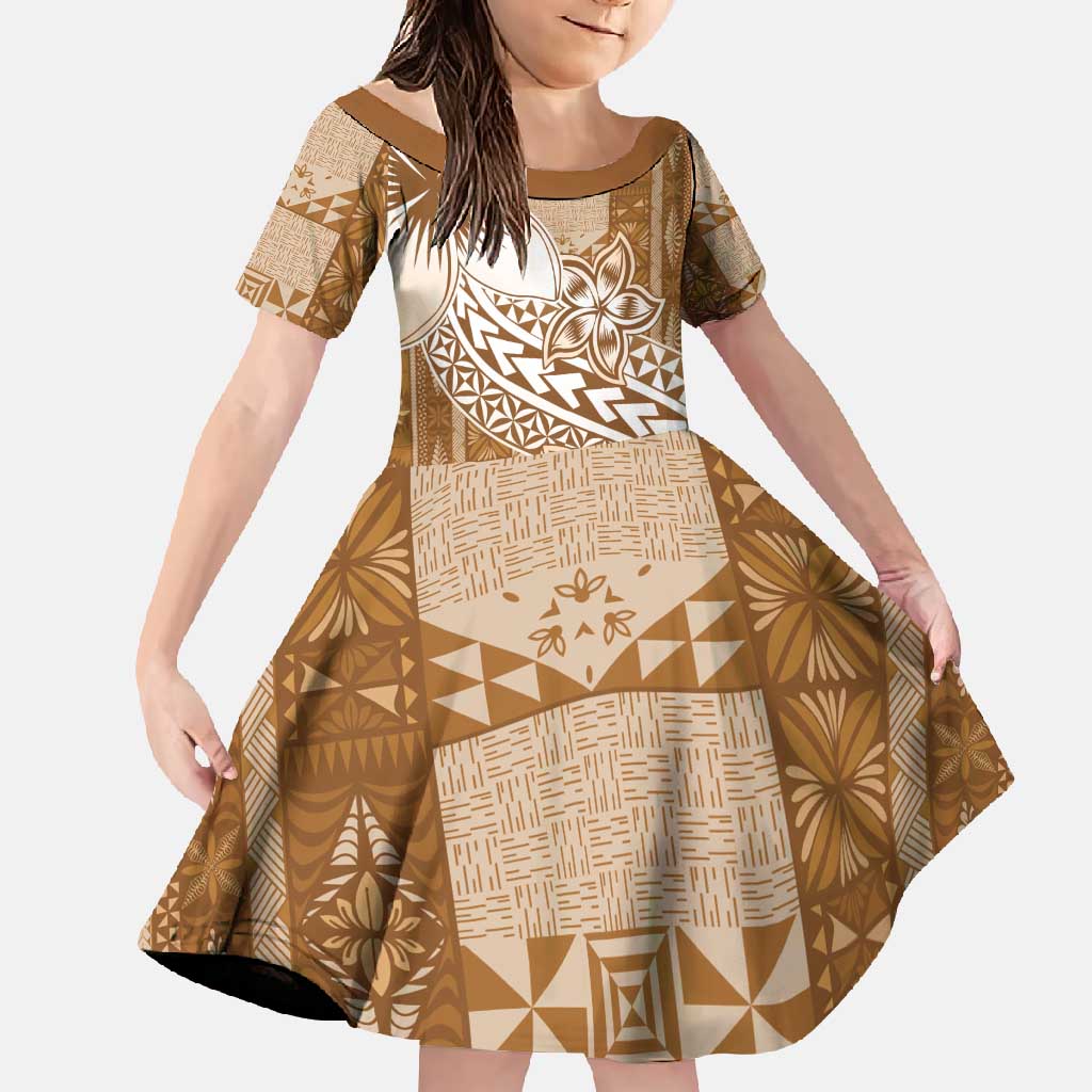 Tonga Kupesi Ngatu Family Matching Mermaid Dress and Hawaiian Shirt Vintage Brown Plumeria