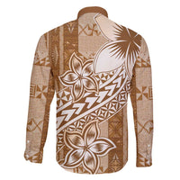 Tonga Kupesi Ngatu Family Matching Off Shoulder Short Dress and Hawaiian Shirt Vintage Brown Plumeria