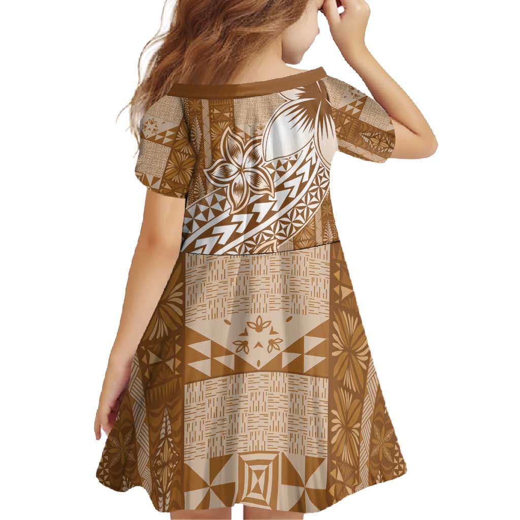 Tonga Kupesi Ngatu Family Matching Summer Maxi Dress and Hawaiian Shirt Vintage Brown Plumeria