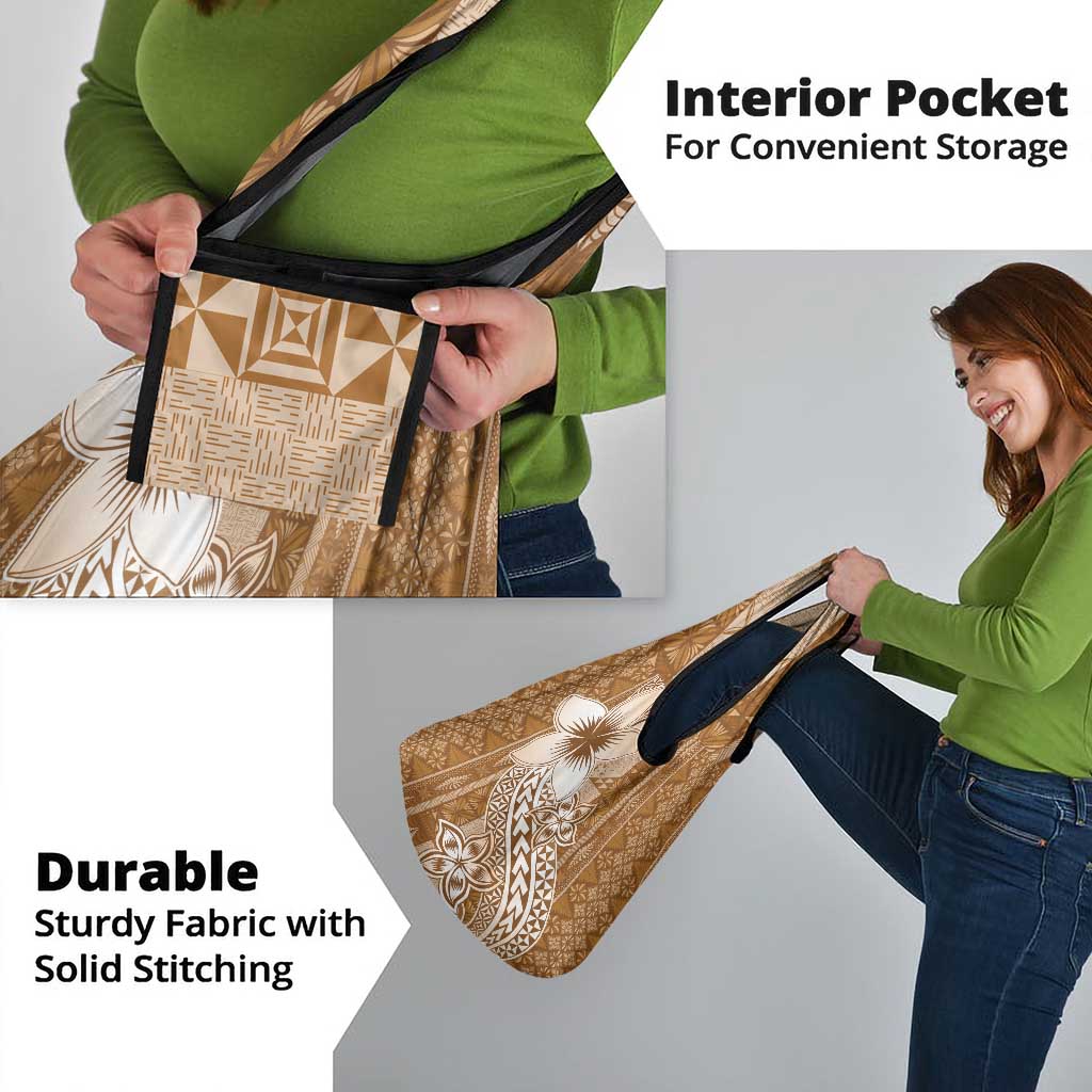 Tonga Kupesi Ngatu Grocery Bag Vintage Brown Plumeria