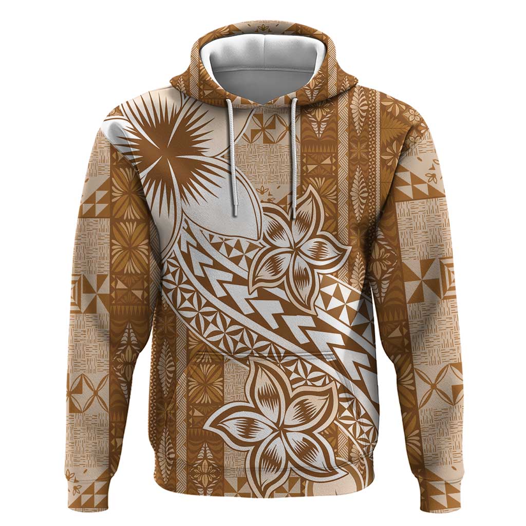 Tonga Kupesi Ngatu Hoodie Vintage Brown Plumeria