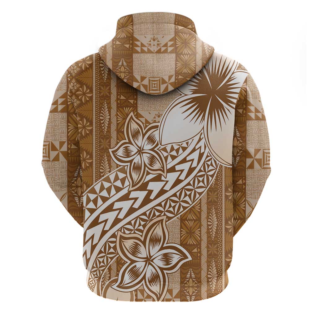 Tonga Kupesi Ngatu Hoodie Vintage Brown Plumeria