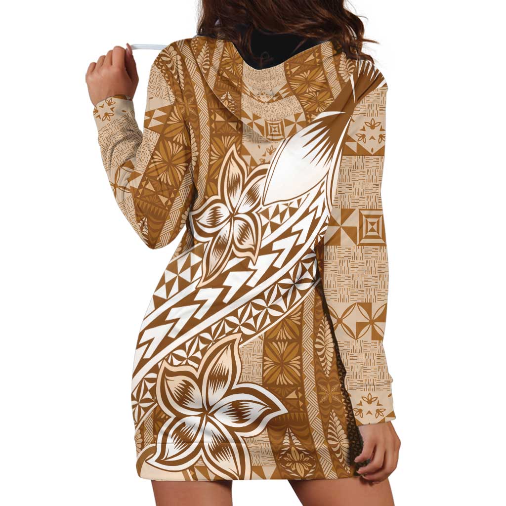Tonga Kupesi Ngatu Hoodie Dress Vintage Brown Plumeria