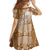 Tonga Kupesi Ngatu Kid Short Sleeve Dress Vintage Brown Plumeria