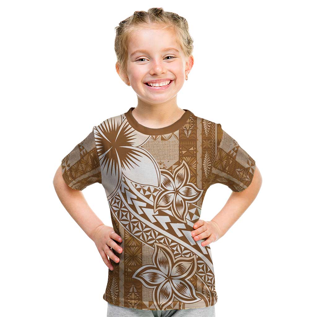 Tonga Kupesi Ngatu Kid T Shirt Vintage Brown Plumeria LT05 Brown - Polynesian Pride