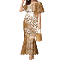 Tonga Kupesi Ngatu Mermaid Dress Vintage Brown Plumeria
