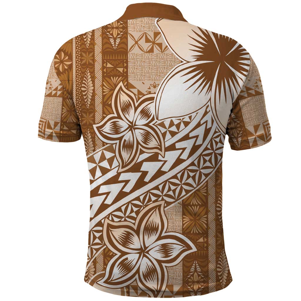 Tonga Kupesi Ngatu Polo Shirt Vintage Brown Plumeria