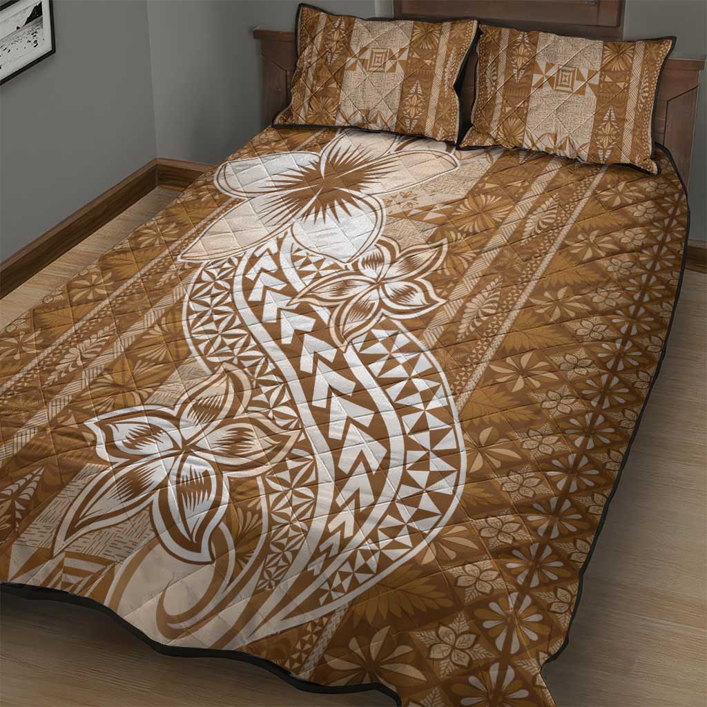 Tonga Kupesi Ngatu Quilt Bed Set Vintage Brown Plumeria