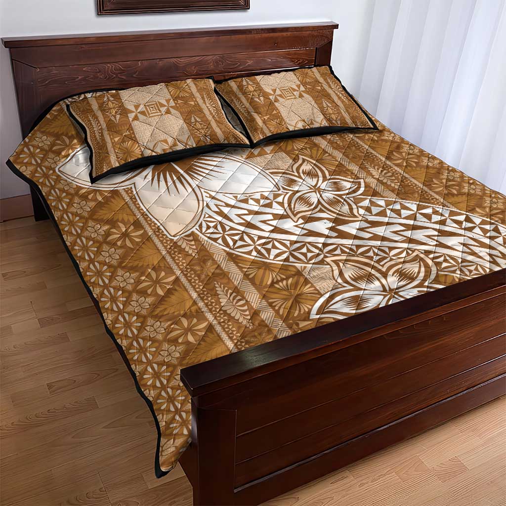 Tonga Kupesi Ngatu Quilt Bed Set Vintage Brown Plumeria