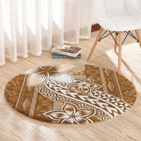 Tonga Kupesi Ngatu Round Carpet Vintage Brown Plumeria