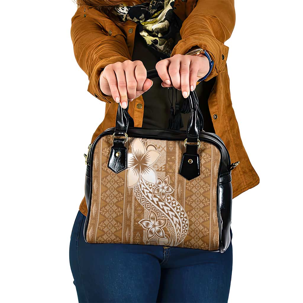 Tonga Kupesi Ngatu Shoulder Handbag Vintage Brown Plumeria