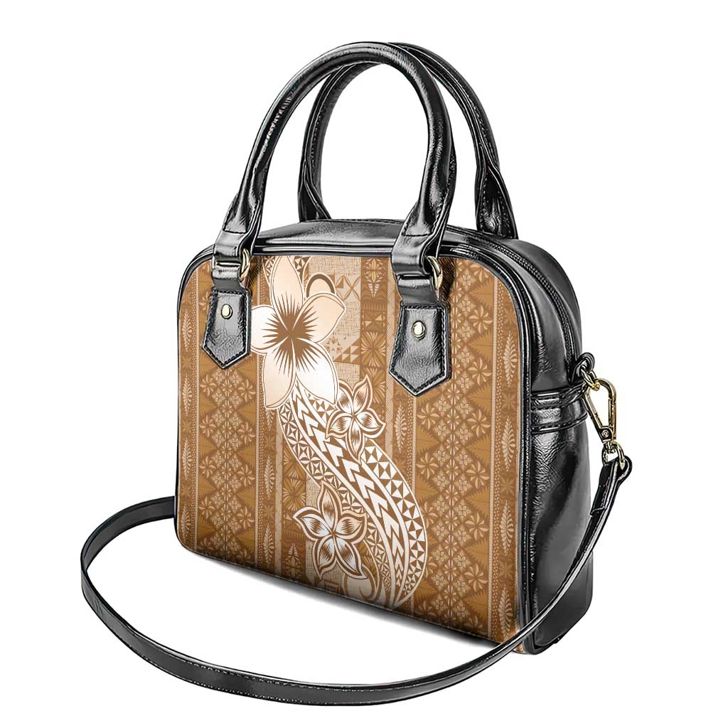 Tonga Kupesi Ngatu Shoulder Handbag Vintage Brown Plumeria
