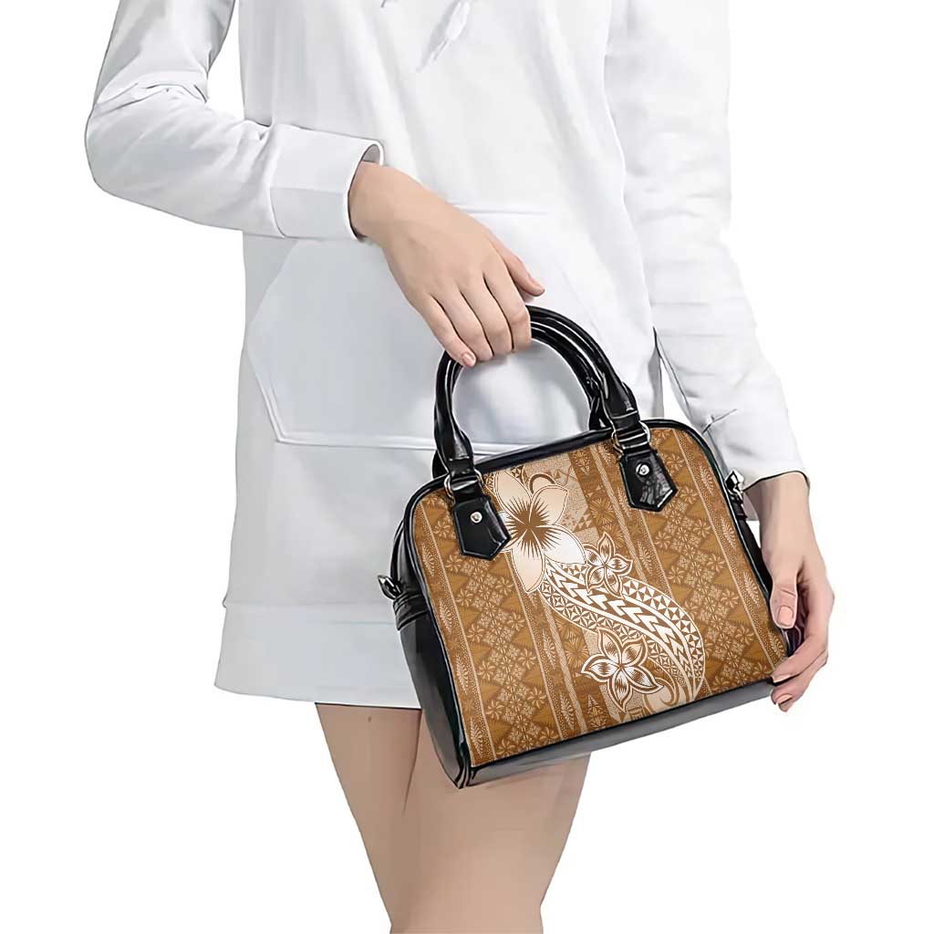 Tonga Kupesi Ngatu Shoulder Handbag Vintage Brown Plumeria