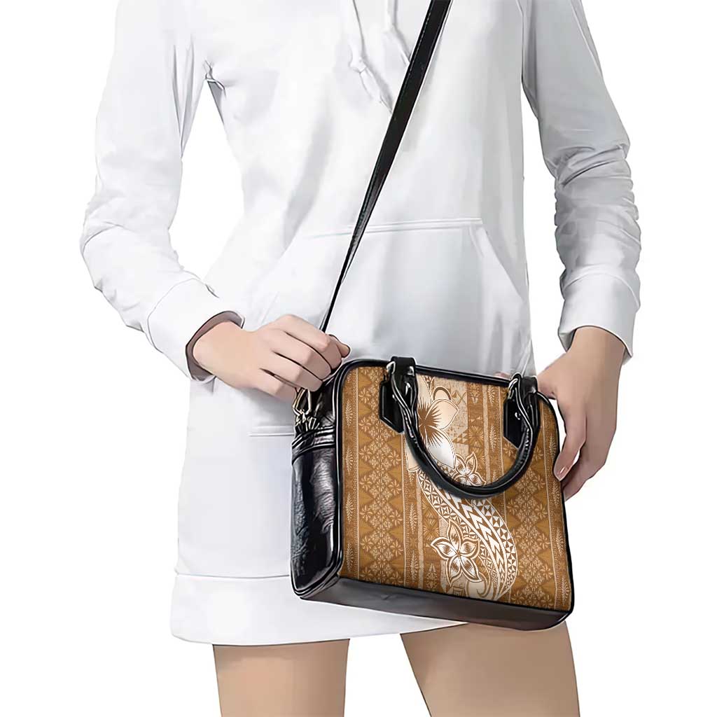 Tonga Kupesi Ngatu Shoulder Handbag Vintage Brown Plumeria
