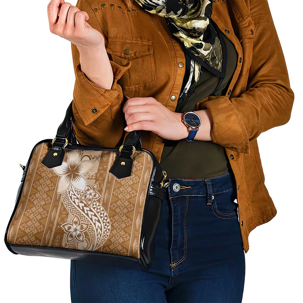 Tonga Kupesi Ngatu Shoulder Handbag Vintage Brown Plumeria