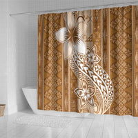 Tonga Kupesi Ngatu Shower Curtain Vintage Brown Plumeria