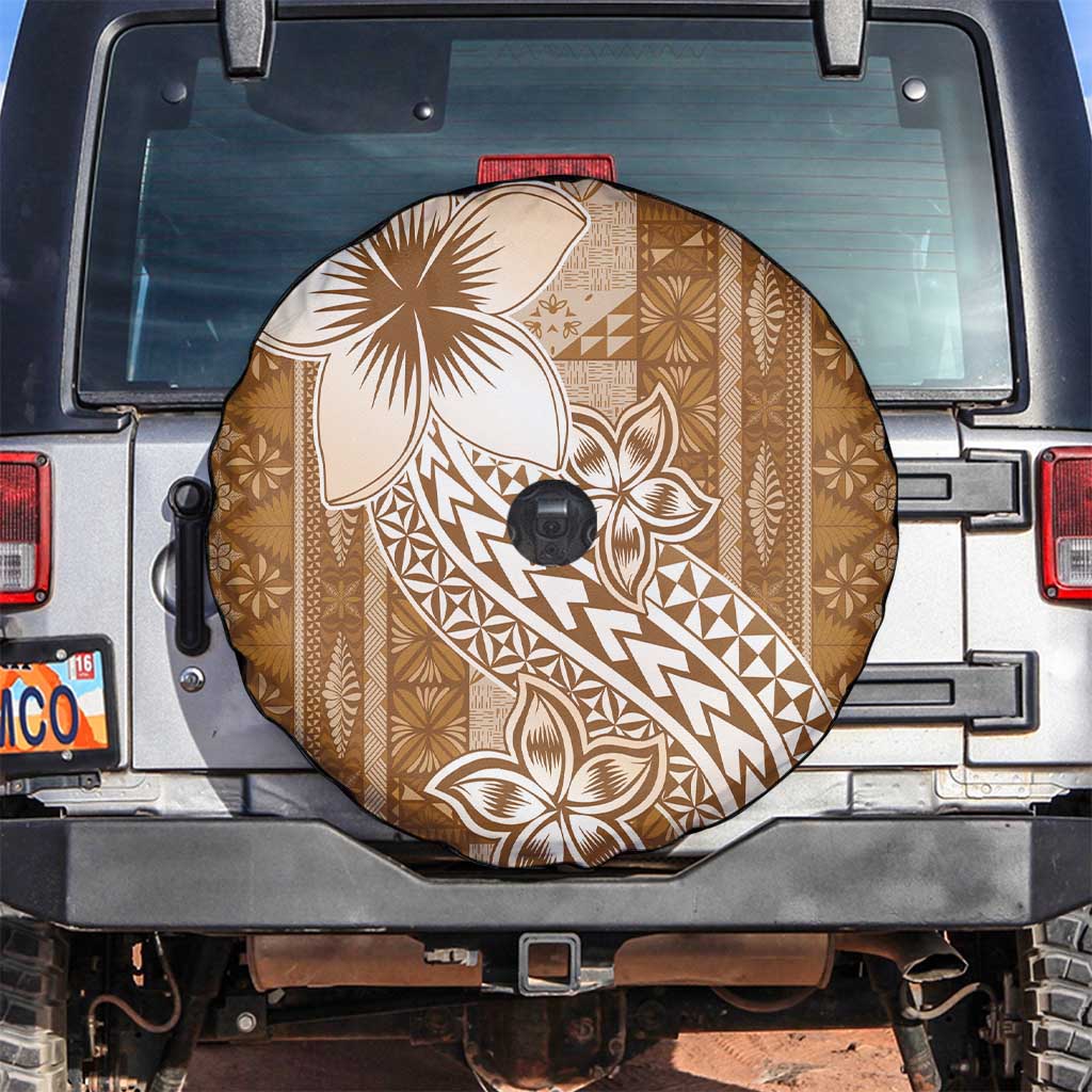 Tonga Kupesi Ngatu Spare Tire Cover Vintage Brown Plumeria