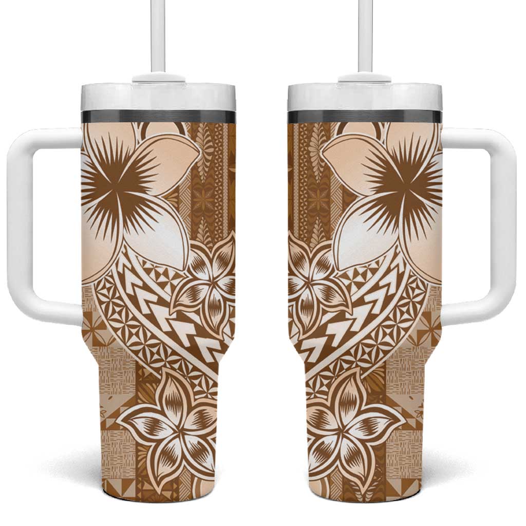 Tonga Kupesi Ngatu Tumbler With Handle Vintage Brown Plumeria
