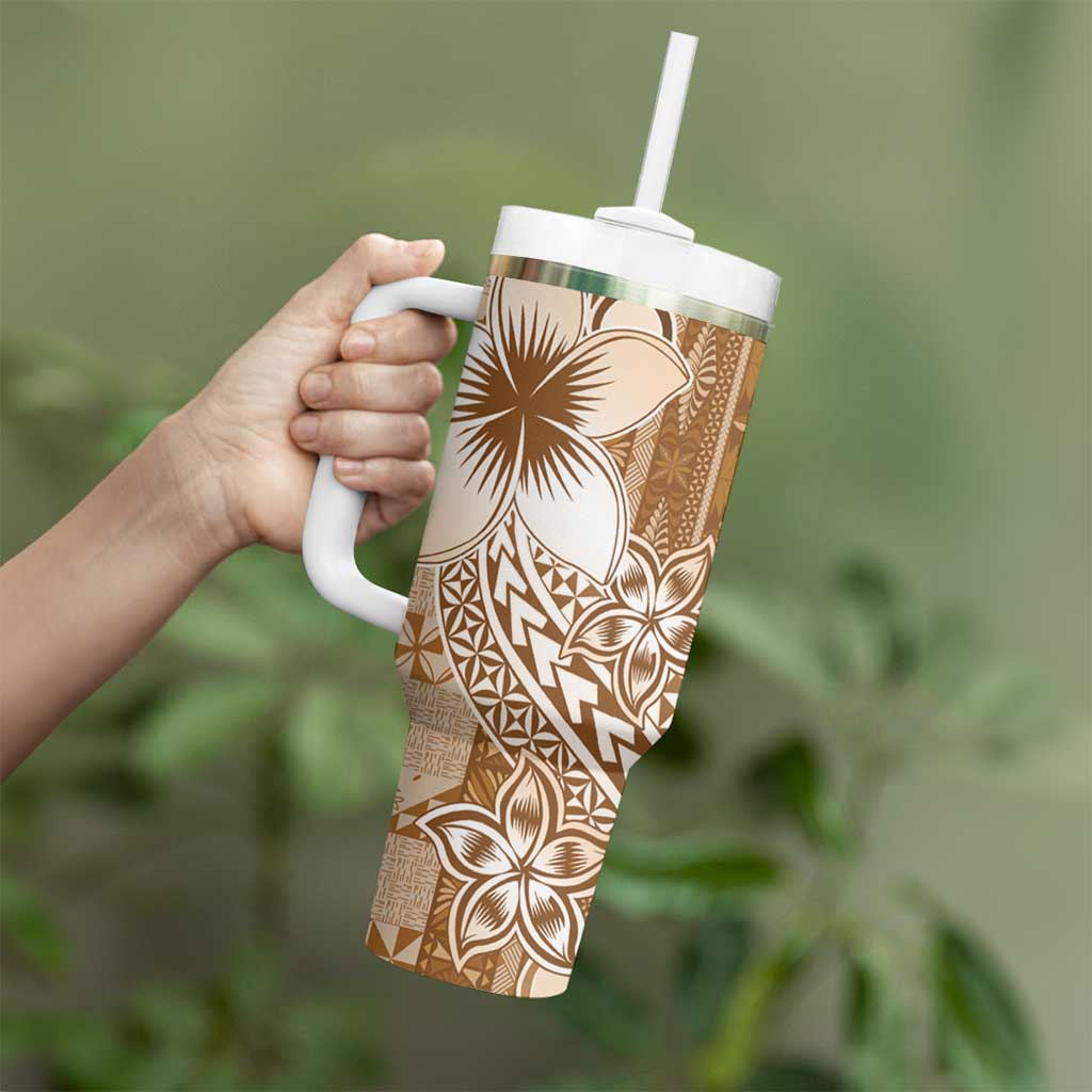 Tonga Kupesi Ngatu Tumbler With Handle Vintage Brown Plumeria